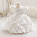 Summer Satin Baby Girls Crystal Embellished Dress Formal Holiday Ball Gown for Kids