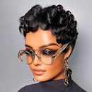 Short Curly Pixie Cut Finger Waves Wigs Human Hair Plucked And Tangle Free Full Machine Made For Women Black
