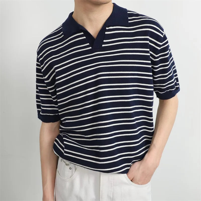 Summer Men T Shirt Striped Polo T-Shirts Short Sleeve Social Tops Casual Business Shirts T Shirts Man Clothing