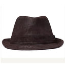 Brown leather fedora hat on a white background, Obroi