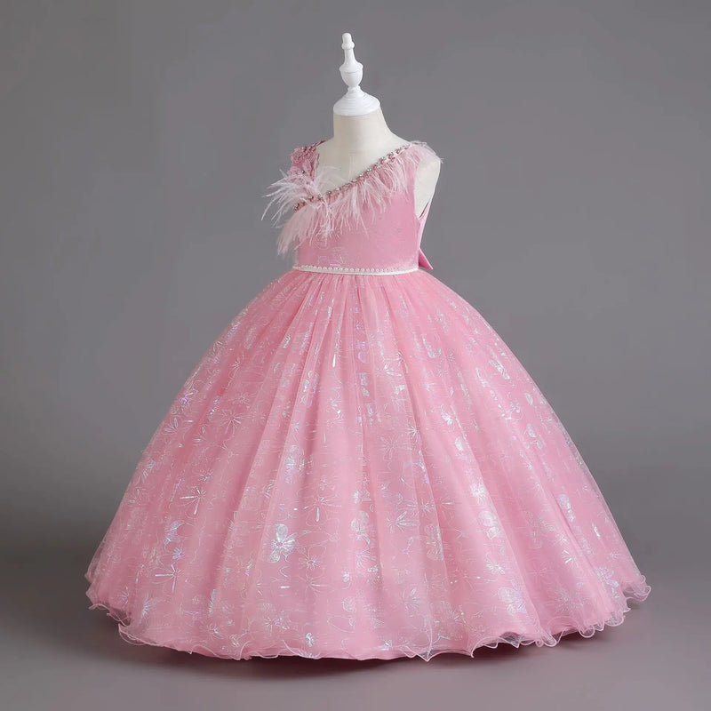 Lace Girls Princess Party Long Dress Kids Wedding Birthday Formal Evening Prom Dresses Children Carnival