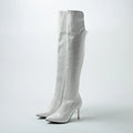 White knee-high boots on a light gray background, Obroi