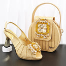 Quality Decorated With Rhinestone Bride Ladies Shoes And Matching Bag Set Italian High Heels Shoes And Bag Set