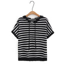 Women T-Shirt Summer Short Sleeve Ice Silk Knitting Hooded Tops Loose Tees Oversized Curve Clothes