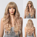 Long Curly Brown White Wigs With Eight Character Bangs For Women Natural Wig