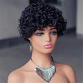 6inch Short Curly Wigs With Bangs Highlight  Women Human Hair Pixie Cut Bouncy Curly Human Hair Wigs