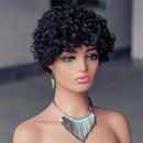 6inch Short Curly Wigs With Bangs Highlight  Women Human Hair Pixie Cut Bouncy Curly Human Hair Wigs