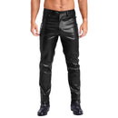 Black leather pants worn by a person on a white background, Obroi