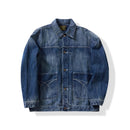 Denim Jacket Men Retro Autumn Winter Washed Distressed Lapel Single Breasted Outerwear