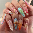 24pcs Ins Starfish Shell Decor Fake Nails Ocean Gradient Press on Nails Full Cover Wearable French Almond False Nail Tips