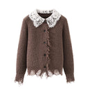 Cardigan Sweaters Women Long Sleeve Knitted Coat Lace Patchwork Design Retro Tops