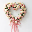 Valentines Wreath For Front Door Heart Shape Artificial Rose Flower Garland Silk Hanging Decoration