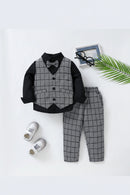 Formal Gentleman 3PCS Suit for 2-6 Years Boys Plaid Vest Pants with Black Shirt Classic Outfit Kid Clothing Set