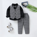 Formal Gentleman 3PCS Suit for 2-6 Years Boys Plaid Vest Pants with Black Shirt Classic Outfit Kid Clothing Set