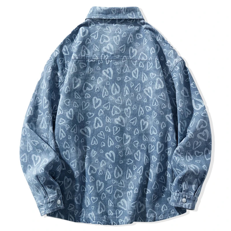 Autumn and winter washed denim shirts for couples long sleeved loose casual shirt jacket for men