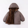 Kids Double-faced Fleece Hooded Jackets Autumn Winter Thick Warm Down Cotton Coat for Boys Girls 3-8 Years