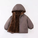 Kids Double-faced Fleece Hooded Jackets Autumn Winter Thick Warm Down Cotton Coat for Boys Girls 3-8 Years