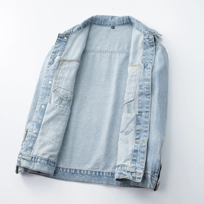 Spring Autumn Winter Models Men's Blue Denim Jacket High Street Black Jacket Man