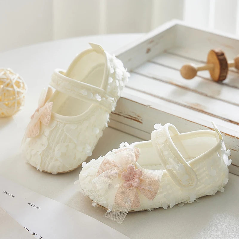 Adorable Baby Girl Bow Flats Shoes with Petal Design for Special Occasions and Baby Showers