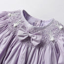 Baby Smocked Rompers for Infant Girls Vintage Smocking Purple Jumpsuit Toddler Princess Birthday Sister Matching Outfits Clothes