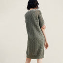 Women Sequins Out Knit Robe Two Pieces Set Female Short Sleeve Round Neck Mini Dresses
