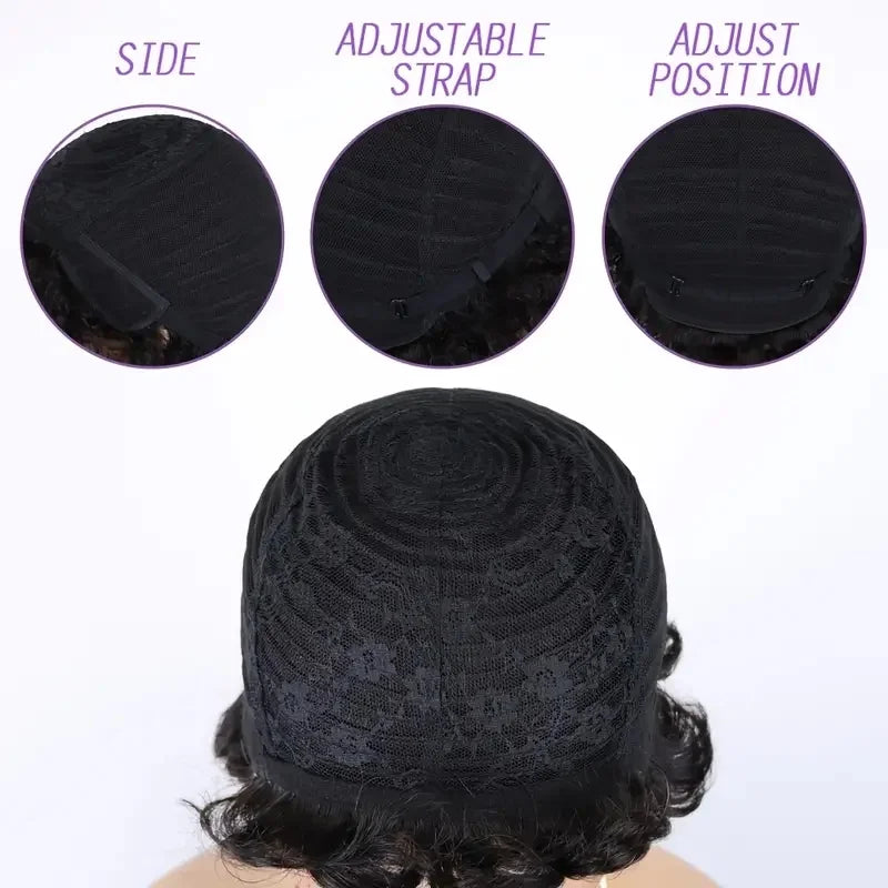 Kinky Curly Human Hair Wig Short Pixie Cut Wig Full Wig for Women