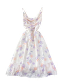 Women Chiffon Beach Dress Summer V Neck Elegant Backless Party Dresses Ladies Vintage A Line Floral Boho Long Robe