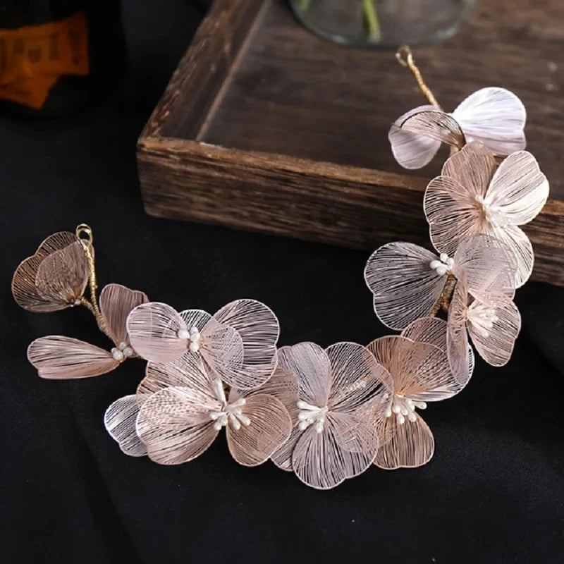 Flower Hairband Bridal Hair Jewelry Pearl Crystal Headband Birthday Party Tiara Wedding Hair Accessories For Women Crown