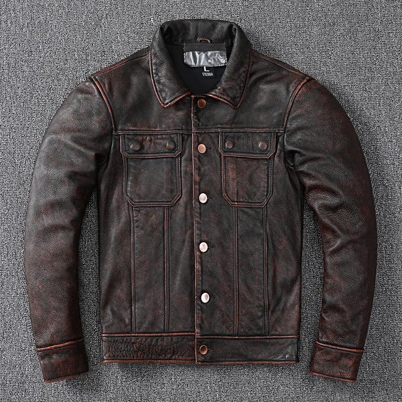 Leather jacket pure had layer leather leather men's stone ground made old American coat