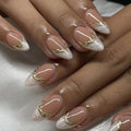 Finished False Nails Press on Ins Pink Long Almond Nails Tips with Flower Pearl Design