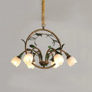 Nordic Decoration Chandelier Floral Wedding Pastoral Green Leaf Flower Glass Led Pendent Lamp