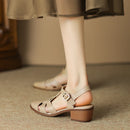 Sandals Women Shoes Square Med Heels Dress Shoes Simple Ladies Summer Footwear