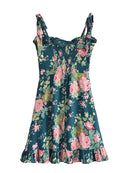 Summer Sweet Fungus Vintage Floral Midi Dress Slim Backless Chic French Tank Dresses