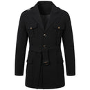 Mens Spring Autumn Windbreak Overcoat Long Trench Coats with Belt for Men Coat Double Breasted