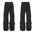 Black cargo pants shown from front and side views on a white background, Obroi