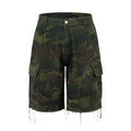 Camouflage Cargo Shorts Men Safari Style Summer Leg Raw Edge Knee-length Shorts Men