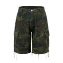 Camouflage Cargo Shorts Men Safari Style Summer Leg Raw Edge Knee-length Shorts Men
