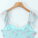 Floral Bow Ruffles Strap Sling Dress Women Backless Slim Waist Mini Sleeveless Tank Dresses Robe