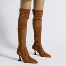 Women Over The Knee Boots Winter Suede Pointed Toe Elastic Slim High Heel Boots Women
