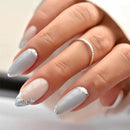 Simple Stick on Nails Colorful Lines with Golden Steel Beads Fake Nails for Women Wearable Almond False Nails Tools