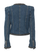 Weaving Jacket for Women Spliced Pocket Shoulder Design Denim Coat Female