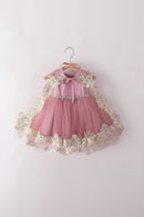Girls Elegant Dresses Cape Golden Embroidery Child Ceremonial Party Frocks Baby Princess Gown 1-5 Years