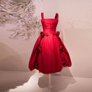 Women Dresses With Delicate Handmade Flower Square Neckline A-line Satin Dress