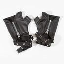 A pair of black fingerless gloves with silver zippers and adjustable straps featuring metal grommets, displayed on a clean white background, Obroi