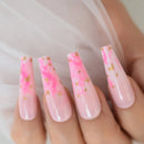 Acrylic Nails Coffin Pink Press-on Rose Flowers Fake Nails Ballerina Gel False Nails Tips