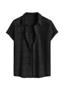 Cotton Shirts for Men Floral Openwork Sheer Short Sleeves Shirt Summer See-Through Streetwear Thin Trendy Tops