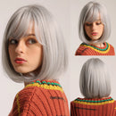 Light Brown Short Straight Bob Wig Ombre Middle Length Wigs with Bangs Natural