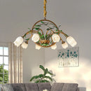 Nordic Decoration Chandelier Floral Wedding Pastoral Green Leaf Flower Glass Led Pendent Lamp