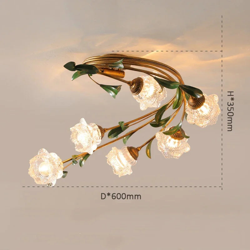 Nordic Room Apartment Chandelier Floral Wedding Pastoral Green Leaf Flower Glass Led Pendent Lamp