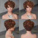 6inch Short Curly Wigs With Bangs Highlight  Women Human Hair Pixie Cut Bouncy Curly Human Hair Wigs